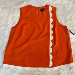 NWT Victoria Beckham Top Blouse Sleeveless Size 2X Orange Scalloped Detailing